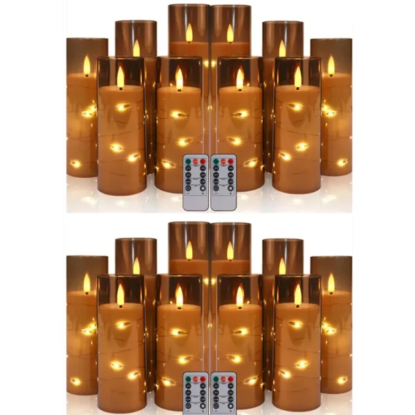 Set of 10/20 Flameless Candles w/ Embedded Star String LED Pillar Candle with Timer Remote Control For Home Indoor Wedding Decor - Image 6