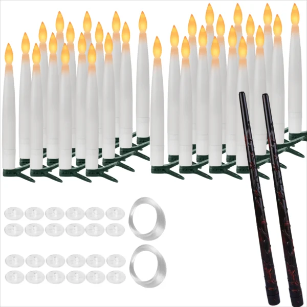 12/24Pack Christmas Floating Candles With Magic Wand Remote LED Flameless Hanging Taper Candle Flickering for Home Holiday Decor - Image 6