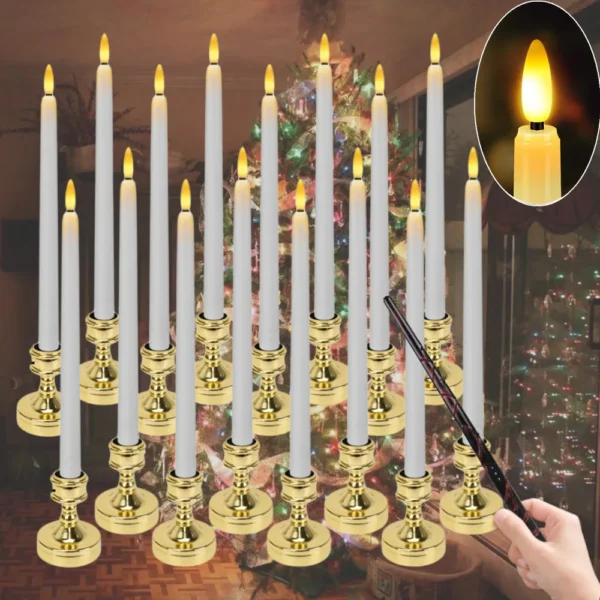 Set of 6/12 Flameless LED Taper Candles with Removable Gold Holders Battery Operated Window Candle for Christmas Table Decor - Image 12