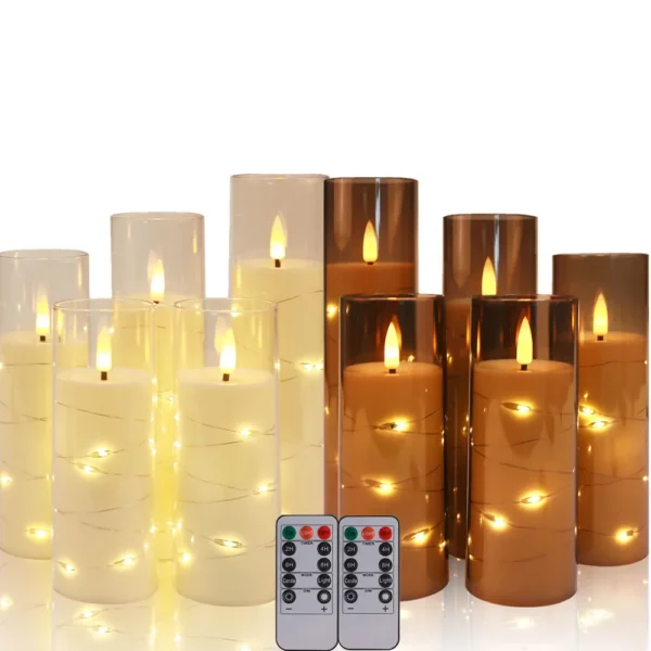 Set of 10/20 Flameless Candles w/ Embedded Star String LED Pillar Candle with Timer Remote Control For Home Indoor Wedding Decor - Image 7
