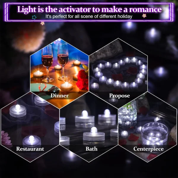 LED Flameless Candles Light Waterproof Tea Lights Underwater Sumbersible Pool LED Lights Decoration Lamp Candle For Wedding Part - Image 9