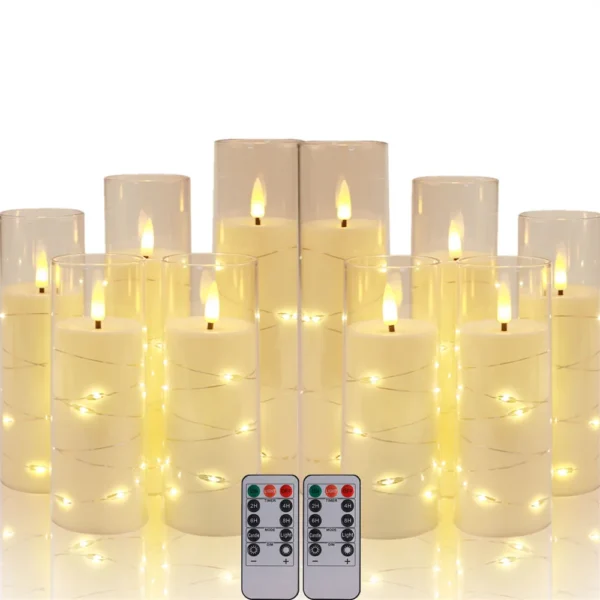 Set of 10/20 Flameless Candles w/ Embedded Star String LED Pillar Candle with Timer Remote Control For Home Indoor Wedding Decor - Image 4