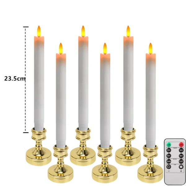Set of 6/12 Flameless LED Taper Candles with Removable Gold Holders Battery Operated Window Candle for Christmas Table Decor - Image 8