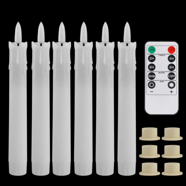 Pack of 12/24pc Flameless Flickering Ivory Taper Candles with Remote Battery Operated LED 3D Wick Candle Christmas Wedding Decor - Image 11