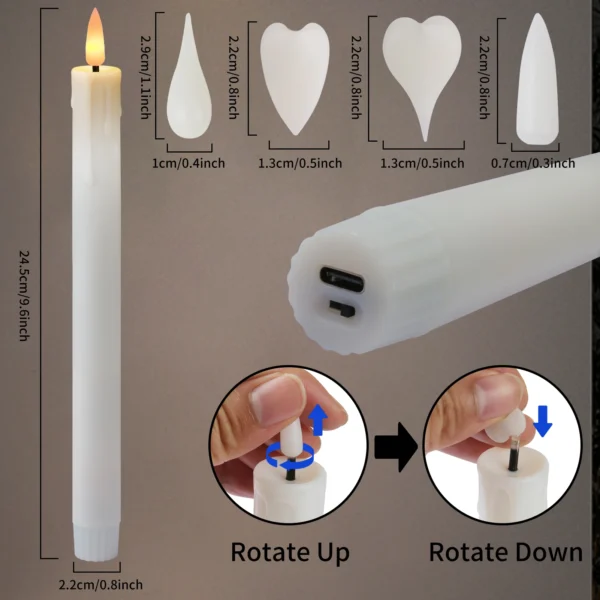 6/12pcs Rechargeable LED Flickering Flameless Taper Candles 4 Type Head with Remote Control Battery Operated Home Decor Candle - Image 8
