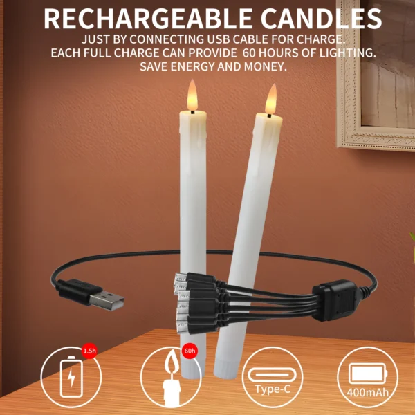 6/12pcs Rechargeable LED Flickering Flameless Taper Candles 4 Type Head with Remote Control Battery Operated Home Decor Candle - Image 9