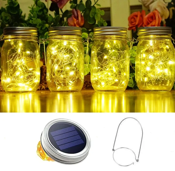 Solar Mason Jar Lights 20 LED Waterproof Fairy Firefly Jar Lid with Handles Lights For Patio Garden Wedding Decoration（No Jars） - Image 3