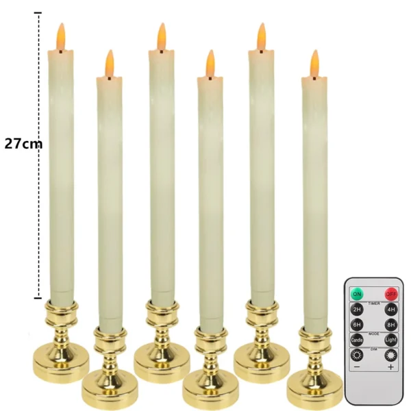 Set of 6/12 Flameless LED Taper Candles with Removable Gold Holders Battery Operated Window Candle for Christmas Table Decor - Image 9