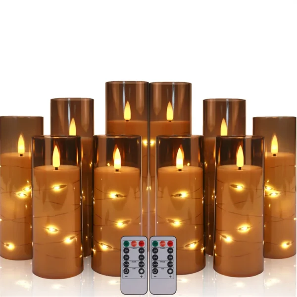 Set of 10/20 Flameless Candles w/ Embedded Star String LED Pillar Candle with Timer Remote Control For Home Indoor Wedding Decor - Image 3