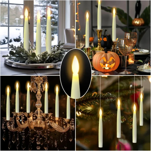 Floating Flameless Candles with Magic Wand Hanging Flickering LED Taper Candle for Indoor Outdoor Christmas Halloween Home Decor - Image 5