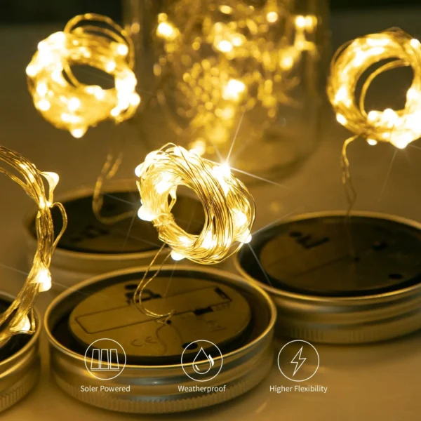 Solar Mason Jar Lid Lights Outdoor  Hanging Mason Jar Lights Christmas Lights for Garden Patio Porch Lawn Decoration（No Jars） - Image 5