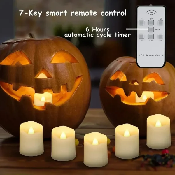 Pack of 12/24 Rechargeable LED Candle with Remote Flameless Flickering Tea Lights Home Dinner Christmas Wedding Party Decor - Image 4