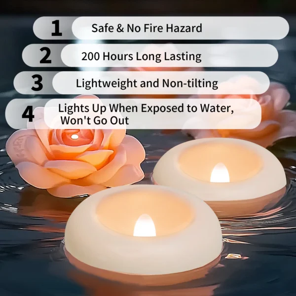 12/24 Pack Waterproof Flameless Floating Tealights Candle Electric Flickering LED Candles For Wedding Party Pool&SPA Home Decor - Image 9