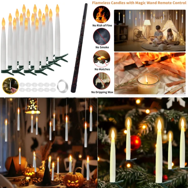 Floating Candles with Magic Wand Remote Control Flickering Warm Light Flameless Taper Candle for Christmas/Wedding/Party Home - Image 8