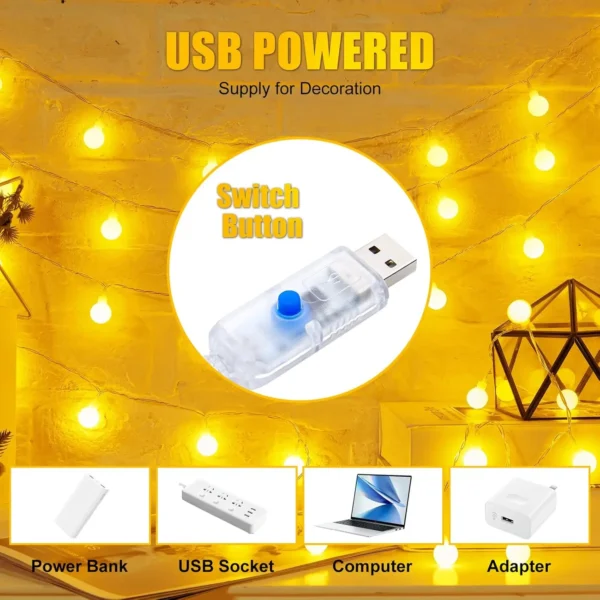 10M Ball LED String Lights Outdoor Ball Chain Lights Garland Lights Bulb Fairy Lights Party Home Wedding Garden Christmas Decor - Image 7