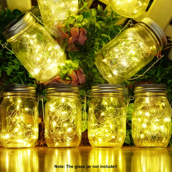 Solar Mason Jar Lights 20 LED Waterproof Fairy Firefly Jar Lid with Handles Lights For Patio Garden Wedding Decoration（No Jars） - Image 4