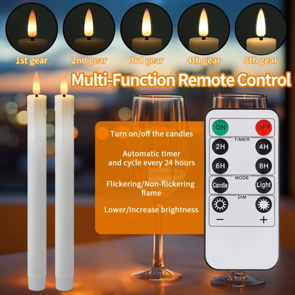 6/12pcs Rechargeable LED Flickering Flameless Taper Candles 4 Type Head with Remote Control Battery Operated Home Decor Candle - Image 11