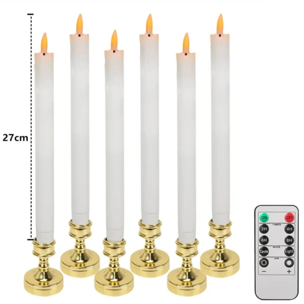 Set of 6/12 Flameless LED Taper Candles with Removable Gold Holders Battery Operated Window Candle for Christmas Table Decor - Image 10