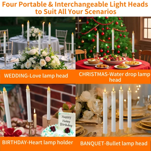 6/12pcs Rechargeable LED Flickering Flameless Taper Candles 4 Type Head with Remote Control Battery Operated Home Decor Candle - Image 12