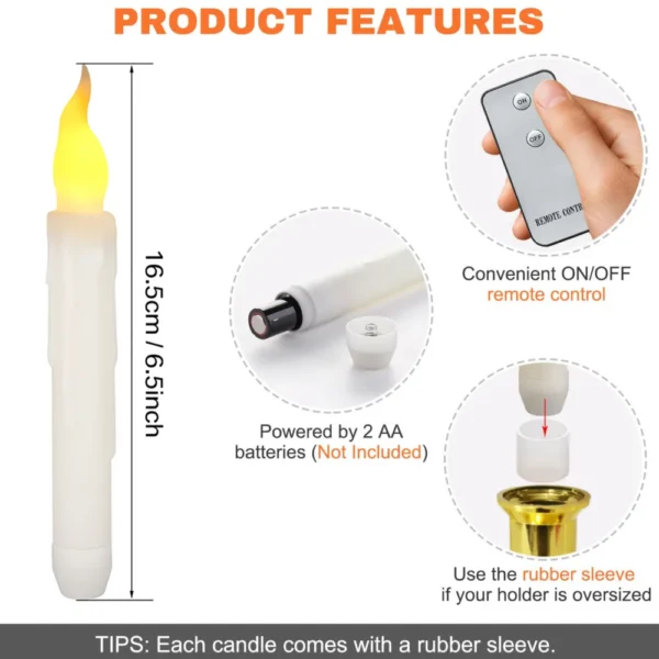 Pack of 12/24pcs LED Floating Taper Candles with Remote Flameless Flickering Hanging Candle Light for Home Christmas Party Decor - Image 8