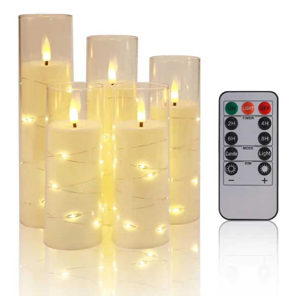 Set of 10/20 Flameless Candles w/ Embedded Star String LED Pillar Candle with Timer Remote Control For Home Indoor Wedding Decor - Image 2
