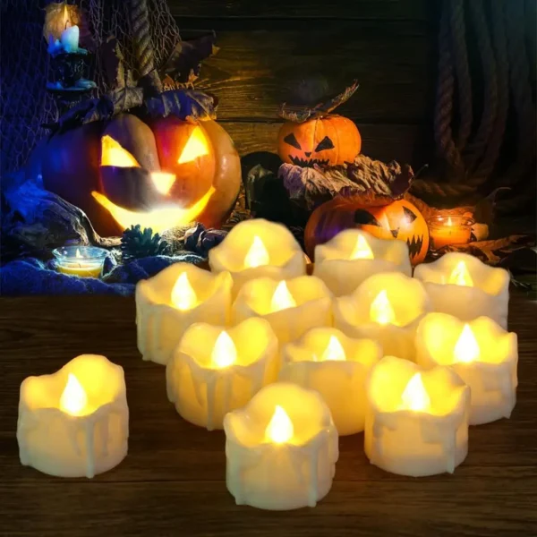 12/96Pcs Flameless LED Electronic Candle Dropping Wax Tea Light Realistic Flames Led Lamp Christmas Halloween Wedding Home Decor - Image 3
