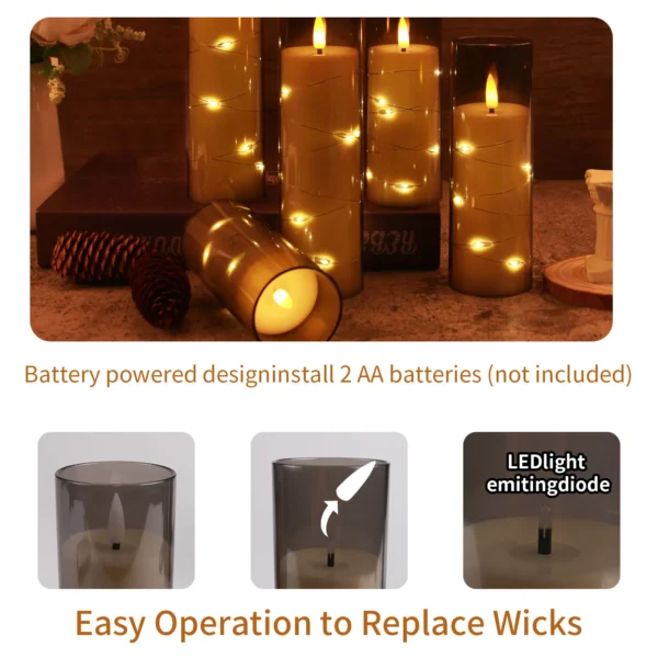 Set of 10/20 Flameless Candles w/ Embedded Star String LED Pillar Candle with Timer Remote Control For Home Indoor Wedding Decor - Image 10
