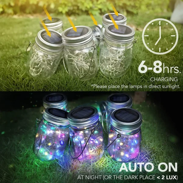 Solar Mason Jar Lights 20 LED Waterproof Fairy Firefly Jar Lid with Handles Lights For Patio Garden Wedding Decoration（No Jars） - Image 9