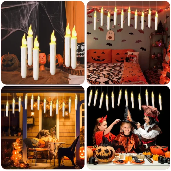 Pack of 12/24pcs LED Floating Taper Candles with Remote Flameless Flickering Hanging Candle Light for Home Christmas Party Decor - Image 9