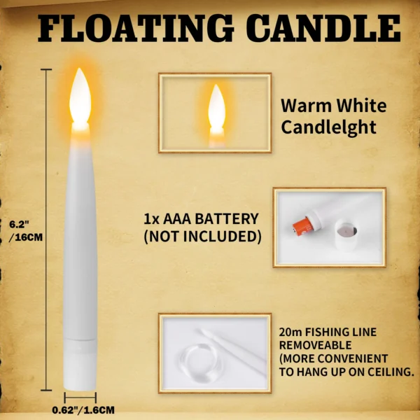 Floating Flameless Candles with Magic Wand Hanging Flickering LED Taper Candle for Indoor Outdoor Christmas Halloween Home Decor - Image 7