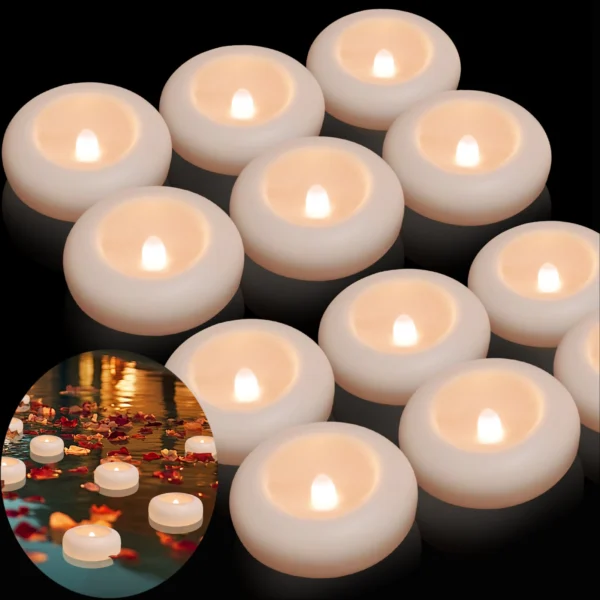 12/24 Pack Waterproof Flameless Floating Tealights Candle Electric Flickering LED Candles For Wedding Party Pool&SPA Home Decor - Image 5