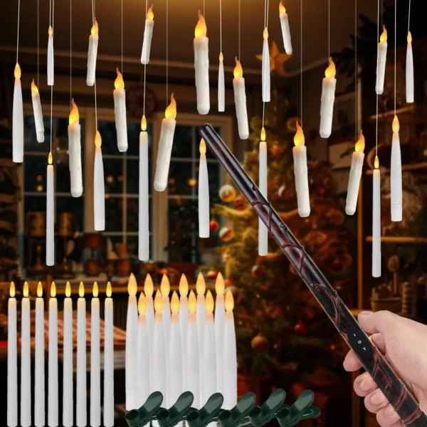 12/24Pack Christmas Floating Candles With Magic Wand Remote LED Flameless Hanging Taper Candle Flickering for Home Holiday Decor - Image 7