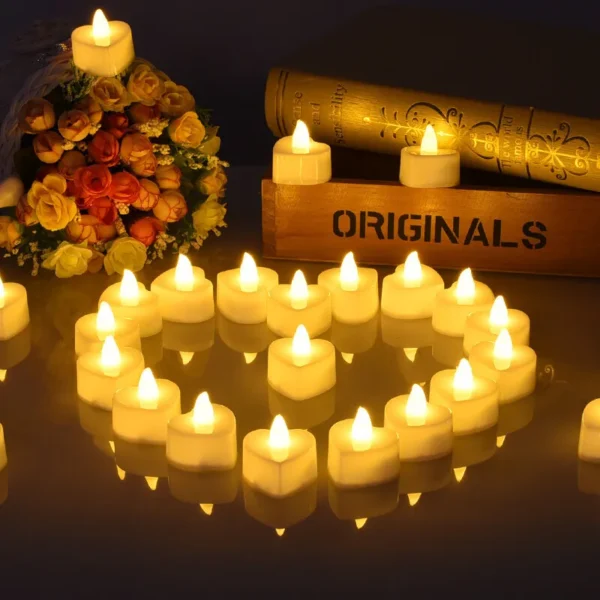 Flameless Led Candle For Home Christmas Party Wedding Decoration Heart-shaped Electronic Battery-Power Tealight Candles - Image 4