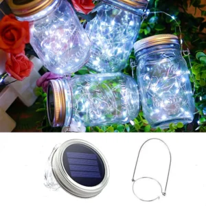 Solar Mason Jar Lights 20 LED Waterproof Fairy Firefly Jar Lid with Handles Lights For Patio Garden Wedding Decoration（No Jars）