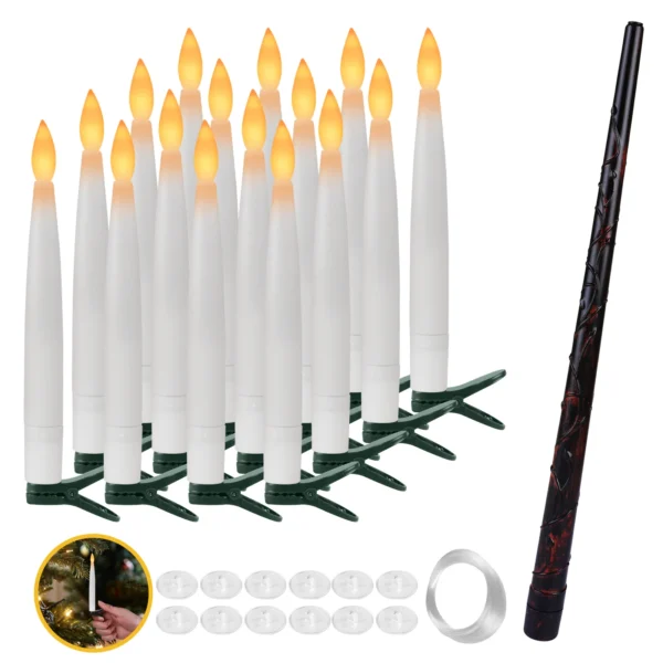 12/24Pack Christmas Floating Candles With Magic Wand Remote LED Flameless Hanging Taper Candle Flickering for Home Holiday Decor - Image 5
