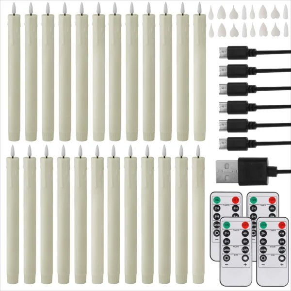 6/12pcs Rechargeable LED Flickering Flameless Taper Candles 4 Type Head with Remote Control Battery Operated Home Decor Candle - Image 5