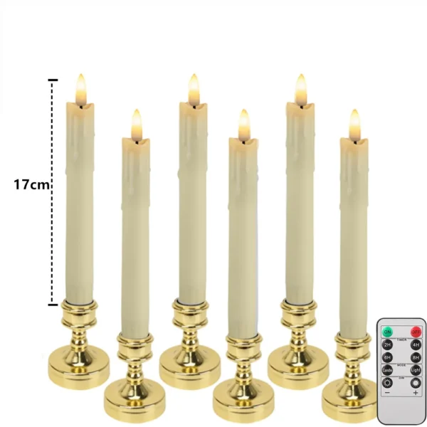 Set of 6/12 Flameless LED Taper Candles with Removable Gold Holders Battery Operated Window Candle for Christmas Table Decor - Image 5