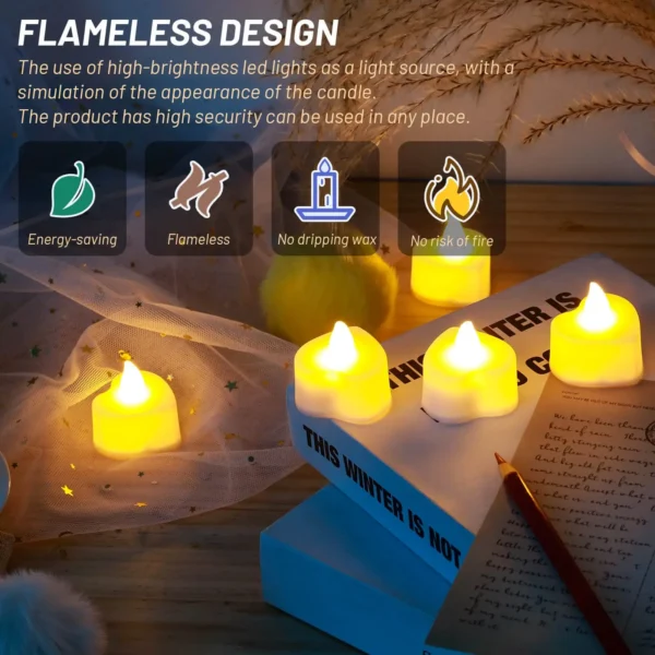 24/48 Pack Heart Shaped LED Tea Lights Candles with Artificial Rose Petals Romantic Night Decorations  for Wedding Anniversary - Image 7