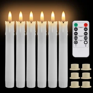 Pack of 12/24pc Flameless Flickering Ivory Taper Candles with Remote Battery Operated LED 3D Wick Candle Christmas Wedding Decor