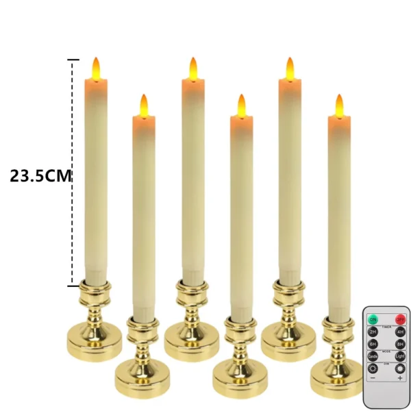 Set of 6/12 Flameless LED Taper Candles with Removable Gold Holders Battery Operated Window Candle for Christmas Table Decor - Image 7