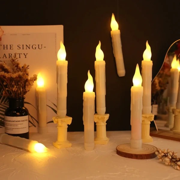 Pack of 12/24pcs LED Floating Taper Candles with Remote Flameless Flickering Hanging Candle Light for Home Christmas Party Decor - Image 6