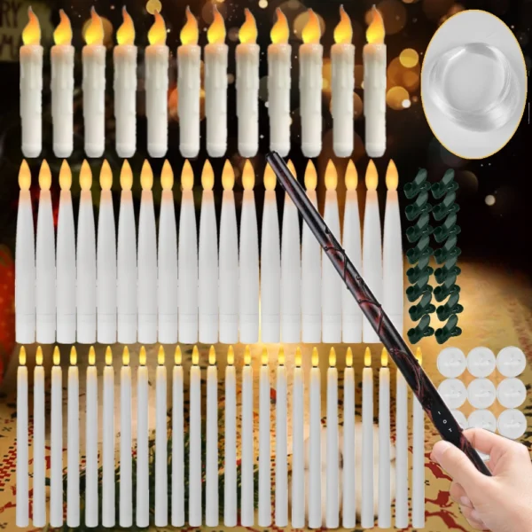 Floating Candles with Magic Wand Remote Control Flickering Warm Light Flameless Taper Candle for Christmas/Wedding/Party Home - Image 4