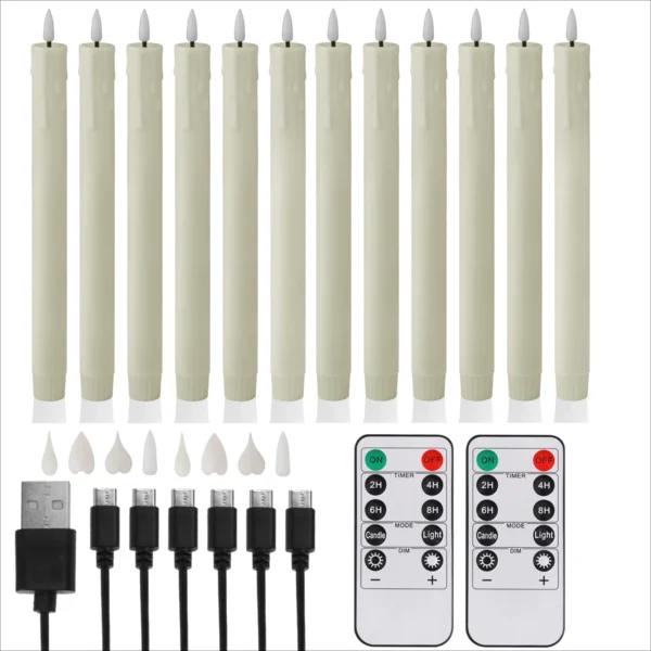 6/12pcs Rechargeable LED Flickering Flameless Taper Candles 4 Type Head with Remote Control Battery Operated Home Decor Candle - Image 3