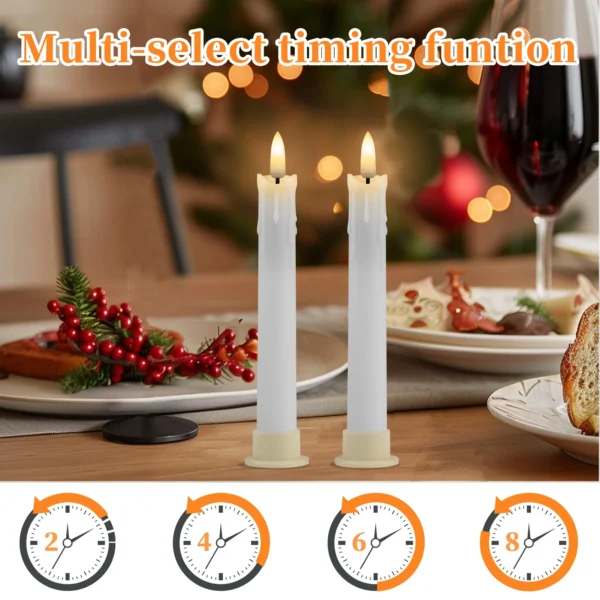 Pack of 12/24pc Flameless Flickering Ivory Taper Candles with Remote Battery Operated LED 3D Wick Candle Christmas Wedding Decor - Image 10