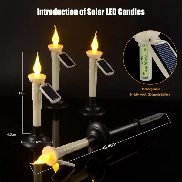 4Packs Cone-Shaped Solar Candles with Brackets for Outdoor Garden Terrace Table Window Sill Decorative Lighting - Image 4