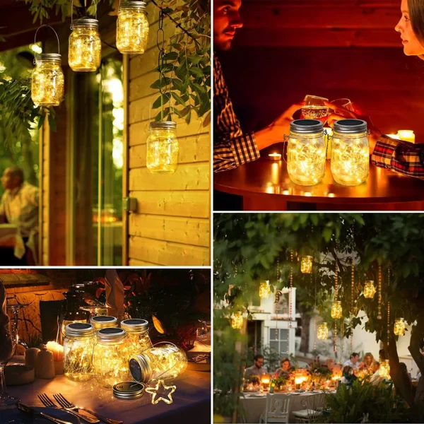 Solar Mason Jar Lights 20 LED Waterproof Fairy Firefly Jar Lid with Handles Lights For Patio Garden Wedding Decoration（No Jars） - Image 7