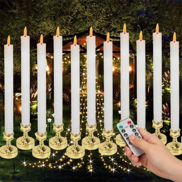 Set of 6/12 Flameless LED Taper Candles with Removable Gold Holders Battery Operated Window Candle for Christmas Table Decor - Image 16