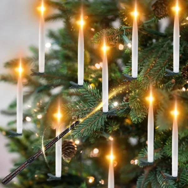 12/24Pack Christmas Floating Candles With Magic Wand Remote LED Flameless Hanging Taper Candle Flickering for Home Holiday Decor - Image 12