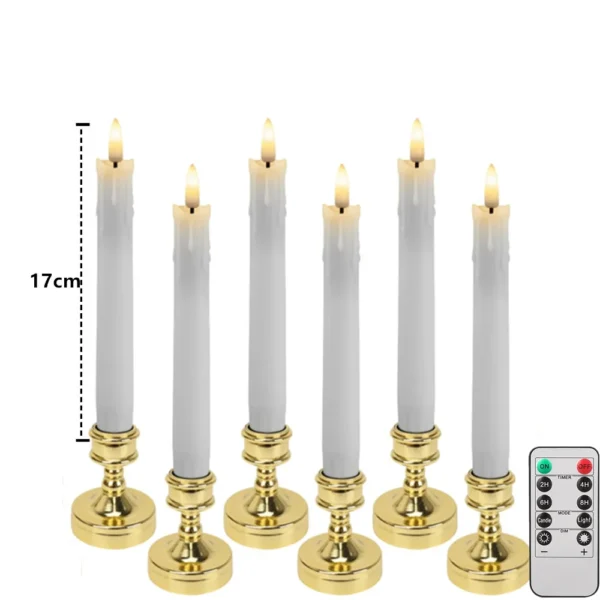 Set of 6/12 Flameless LED Taper Candles with Removable Gold Holders Battery Operated Window Candle for Christmas Table Decor - Image 6