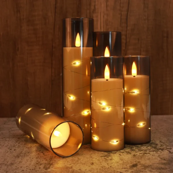 Set of 10/20 Flameless Candles w/ Embedded Star String LED Pillar Candle with Timer Remote Control For Home Indoor Wedding Decor - Image 8
